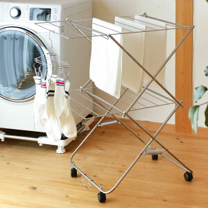 室内物干し ステンレス タワー型室内物干し2段 タオル干し ( 室内干し 物干しスタンド キャスター付 ステンレス製 折りたたみ 省スペース 日本製 タワー型 物干し 2段 キャスター コンパク