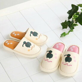 スリッパ トイレスリッパ ふきふきシルエットねこスリッパ外縫い M ネコ （ ルームシューズ ルームスリッパ 室内 ねこ 猫 レディース お手入れ簡単 汚れにくい 撥水 水を弾く トイレ キッチン 来客用 室内用 会社 オフィス 前詰め ）【39ショップ】