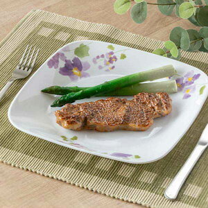 プレート 22.5cm スクエア コレール CORELLE バイオレットミスト 5枚セット ( 食洗機対応 電子レンジ対応 オーブン対応 耐熱 皿 お皿 白 中皿 盛皿 花柄 四角 軽い 割れにくい 白い食器 角皿 メイ
