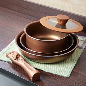 フライパン 鍋 5点セット IH対応 VISIONS GOLD Coating クックウェア ガラス蓋 着脱ハンドル ( ガス火対応 セット 炒め鍋 片手鍋 金属ヘラOK ふっ素加工 5個セット 取っ手が取れる いため鍋 片手な