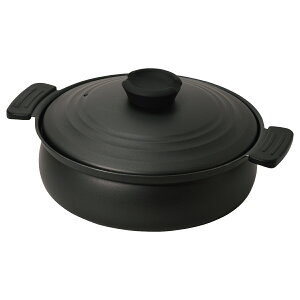 卓上鍋 24cm IH対応 軽量 フッ素樹脂加工 ( ガス火対応 ふっ素加工 フッ素加工 軽い 両手鍋 蓋付き 24センチ 鍋 卓上なべ ハンドルカバー付き 2人用 3人用 季節鍋 アルミ製 黒 )【39ショップ】