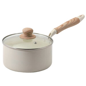 片手鍋 18cm IH対応 ガラス蓋付き セラミール ( ガス火対応 オール熱源対応 片手なべ 鍋 セラミック加工 軽い 18センチ アルミ製 セラミック 木目調ハンドル こびりつきにくい 軽量 耐久性 お