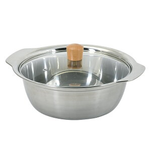 よせ鍋 26cm IH対応 和楽庵 ガラス蓋付き ステンレス製 ( 卓上鍋 一人鍋 ガス火対応 両手鍋 軽量 食洗機対応 IH鍋 両手なべ 季節鍋 軽い 26センチ ラーメン鍋 ステンレス鍋 )【39ショップ】