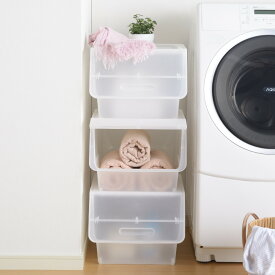 収納ボックス 前開き ナチュラ フロック30 深型 幅39×奥行46×高さ31cm 4段階ストッパー 4個セット （ 収納ケース 収納 おもちゃ箱 衣類収納 扉付き 積み重ね スタックボックス 日本製 クローゼット キッチン ）【39ショップ】