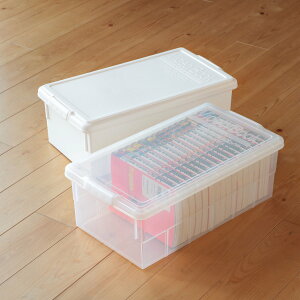 ビデオ&ブックケース 4個セット 幅25.9×奥行46.8×高さ16.9cm 収納ボックス ( コミック 漫画 ビデオ DVD ブルーレイ マンガ 本 収納 ボックス ケース メディア収納 フタ付き プラスチック 日本製