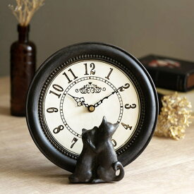 置き時計 ネコ スタンド アナログ 丸型 卓上 （ 置時計 時計 インテリア アンティーク 雑貨 とけい クロック ねこ 猫 アニマル おしゃれ ）【39ショップ】