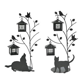 シルエットソーラー Tree＆Dog Tree＆Cat 2灯 （ 送料無料 ガーデンライト ソーラー 屋外 犬 ドッグ DOG 猫 ねこ CAT エクステリア 園芸 セトクラフト 電池交換式 ）【39ショップ】