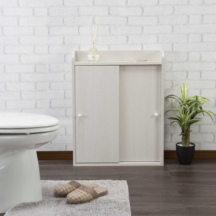 オープニング おしゃれ トイレラック トイレ収納ラック トイレットペーパー 引き戸式 洗剤 除菌シート ブラシ 収納 飾り棚付き トイレ 送料無料 サニタリー 奥行17cm 掃除用具入れ 薄型 スリム 省スペース 収納家具