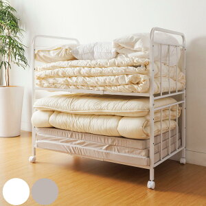 布団収納ラック2段 幅103.5奥行65.5高さ100cm キャスター付き ( 布団 収納 ラック ワゴン ふとん シングル 掛け布団 敷き布団 マットレス 通気性 高さ調節 収納棚 布団ラック ふとん収納 棚 クロ