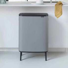 brabantia ブラバンシア ゴミ箱 BO タッチビン HI 60L ミネラルコンクリートグレー ふた付き （ ごみ箱 キッチン ダストボックス フタ付き プッシュ式 袋 見えない おしゃれ ステンレス 60 リットル 大容量 脚付き 横型 ）【39ショップ】