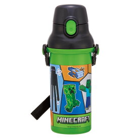水筒 480ml 抗菌直飲プラボトル マインクラフト25 （ マインクラフト 子供用 抗菌 プラスチック製 ダイレクトボトル 直飲み ワンタッチ 日本製 抗菌加工 AG 銀 ショルダーベルト付き 広口 軽量 ボトル ワンプッシュ ）【39ショップ】