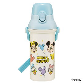 水筒 480ml 抗菌直飲プラボトル ミッキー＆フレンズ風船 （ ディズニー 子供用 抗菌 プラスチック製 ダイレクトボトル 直飲み ワンタッチ 日本製 抗菌加工 AG 銀 ショルダーベルト付き 広口 軽量 ボトル ワンプッシュ ）【39ショップ】