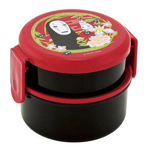弁当箱 500ml 2段 千と千尋の神隠し カオナシ ランチボックス ( 食洗機対応 抗菌 丸型 レンジ対応 二段 日本製 レンジOK 食洗機OK お弁当 弁当 フォーク付き 銀 AG 抗菌加工 )【39ショップ】