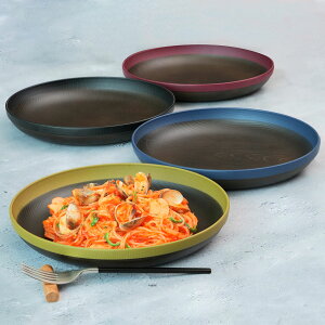 プレート 24cm MUSUBI 山中塗 プラスチック ダークブラウン ( 食洗機対応 電子レンジ対応 皿 中皿 盛り皿 軽い 割れにくい オムライス パスタ 炒め物 プラスチック製 おしゃれ スタッキング )