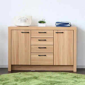 サイドボード オーク柄 ナチュラルデザイン 約幅120cm ( 棚 ラック リビングボード 収納 家具 完成品 食器棚 リビング 引き出し 可動棚 北欧 ナチュラル シンプル )【39ショップ】