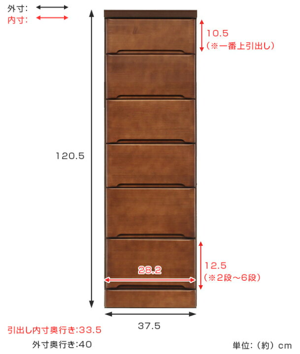 楽天市場】スリムチェスト 6段 すき間収納 引き出し 木製 幅37.5cm 