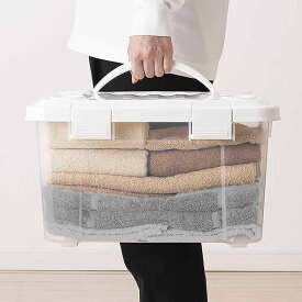 収納ボックス 幅42×奥行31×高さ25cm フタ付き 持ち手付き プラスチック （ 収納ケース 収納 衣類 小物 キャスター付き 片開き ロック式 積み重ね 持ち運び フタ 持ち手 付き 防災グッズ 食品 日用品 ストック おもちゃ ）【39ショップ】