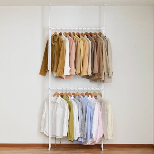 突っ張りラック ツッパリナナメ掛けハンガーラック ワイド 幅97.5cm ( 突っ張り ハンガー ラック 突っ張り棚 2段 斜め掛け 省スペース 天井つっぱり式 衣類 収納 洋服 コート 掛け 物干し ス