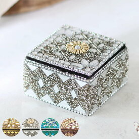小物入れ ビーズスクエアボックス ふた付き 幅7×奥行7×高さ4.3cm （ 収納 収納ボックス ジュエリー アクセサリー ケース コンパクト アジアン雑貨 収納ケース アクセサリー収納 ディスプレイケース ビーズ 宝石箱 キラキラ ）【39ショップ】