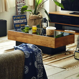 センタテーブル 幅105cm ネイツ ガラス天板 木目調 ( 送料無料 ガラス テーブル リビングテーブル ローテーブル 完成品 ブラックガラス おしゃれ 長方形 収納 引き出し スタイリッシュ モダ