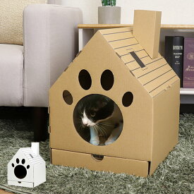キャットハウス 家型 デコシール付き （ ペットハウス 猫ハウス キャットハウス ダンボール 爪とぎ ダンボールハウス 猫ベッド デコレーション ステッカー付き 猫用品 猫グッズ ハウス 家 ） 【39ショップ】