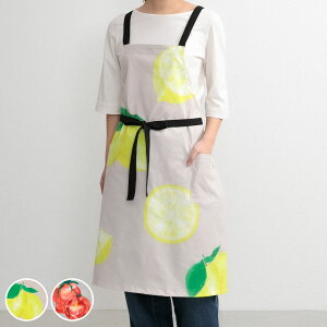 エプロン 果物 野菜 マルシェプリントエプロン COCOWALK ( ココウォーク ポケット付き キッチンエプロン 台所エプロン 大人用 レディース キッチン用品 バッククロスエプロン ノーアイロン