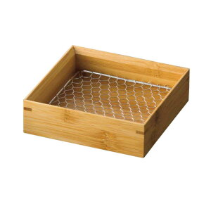 竹 天ぷら盛皿 クリアー ステンレス目皿付 正角4寸 ( 天ぷら 皿 盛皿 日本製 網付き皿 揚げ物皿 13cm 正方形 とんかつ 揚げ物 懐石 和食器 おもてなし 来客 料亭 割烹 和食 おしゃれ )【39ショ