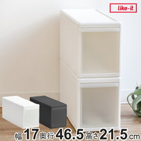 収納ケース スリム M プラスチック 引き出し 収納 幅17×奥行47×高さ22cm 同色2個セット （ 収納ボックス 衣装 ケース ボックス 日本製 隙間収納 クローゼット収納 押入れ収納 クローゼット 押入れ BOX CD キッチン スタッキング ）【39ショップ】