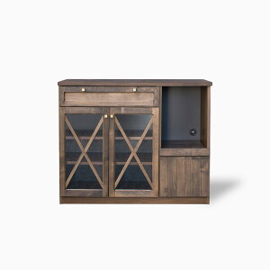 横幅 105cm キッチンカウンター カウンター 家電収納 ガラス戸 キッチン収納 引き出し スライドトレー ブラウン 木製 天然木 アルダー材 無垢材 完成品 日本製