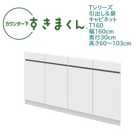 カウンター下 すきまくん 幅160cm 奥行30cm 開き扉 T160 カウンター下収納 開き扉 高さオーダー 国産【一部地域開梱設置無料】【代引き不可】