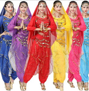 ベリーダンス衣装 パンツ衣装セット 長袖タイプ 大人 ジャスミンコスチューム スパンコール 可愛い ダンス衣装 スパンコル レッスン着 舞台 イベントコスチューム6色 衣装 レディース ベ