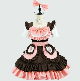 ワンピース メイド服 可愛いハロウィン ロリータ ドレス 半袖 エプロ ロリータ リボン付き カチューシャ付き コスプレゴスロリ ロリータ服 ワンピース 喫茶店 　COSPALY仮装 衣装 こすぷれ 大きいサイズ ハロウィン 衣装 舞台 ステージ 演出 衣装 S M L XL 2XL 3XL 4XL 5XL