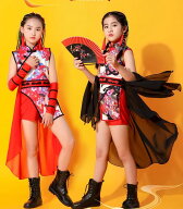 子供 中華 ダンス 衣装 4点セット チャイナ風 和風 膝丈 ミニ丈パンツ 中華風 子供 ダンス衣装 チャイナ…