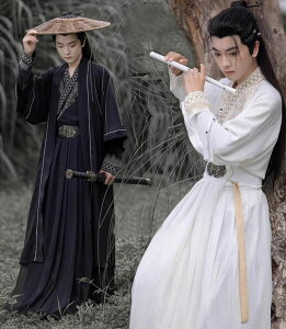 メンズ レディース 男女兼用 チャイナ服 交差襟 ベルト付き3点セット漢服 中華衣裳 メンズ 漢服 黒 白 刺しゅう おしゃれ 飄逸 チャイナ服 カンフー 武術 侠客 古代服装 中華古代時代劇 変身