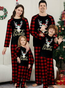 キッズパジャマ クリスマス衣装 大人パジャマ クリスマス サンタクロース柄 チェック柄 カップルペア メンズ/レディースルームウェア ベビー キッズ ママ パパ 家族お揃い ベビー服 長袖パ