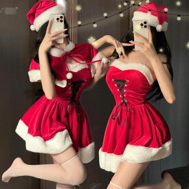 サンタコス クリスマスコスプレキャミソールドレス サンタケーブ サンタマント サンタコスプレ 帽子 サンタクロス 仮装 変装コスプレ衣装 ハロウィンドレス ショート丈 ドレス セクシー 可愛い イベント コスプレ衣装 女性 大人 レッド エロサンタ サンタコスチューム