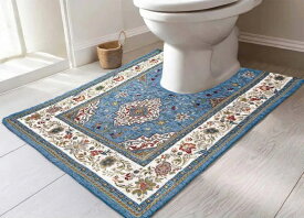イタリア製 トイレマット おしゃれ ターコイズ 高級ゴブラン織り トイレ用マット