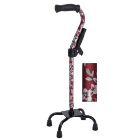 ウォーキング・ステッキ・杖 シニアサポート 歩く力を応援 四点杖補助グリップ付 WB3801 花柄赤