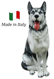 シベリアンハスキー 置物 オブジェ h6-110h 【送料無料】 イタリア 陶器 動物 雑貨 犬 イヌ