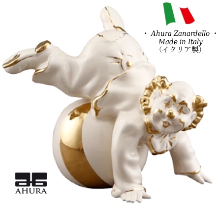 イタリア陶器メーカー アウラー 社の ピエロ です ゴールド部分は２４金が使われています ホワイト ゴールド イタリア製 送料無料 オブジェ WEB限定 高額品 高級 ahura 置物 陶器 au-1024a Rakuten 完成品 イタリア