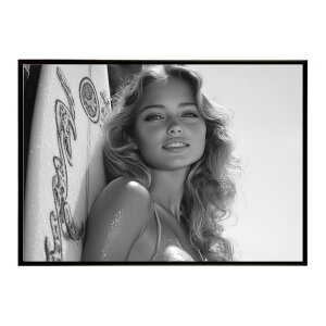 サーフガール モノクロ 海 サーフィン サーフボード 美女 1980s レトロ セピア ポスター インテリア おしゃれ プリントポスター フォト オシャレ アート 写真 ビーチ 海岸 夏 お洒落 a0 a1 a2 a3 a4