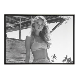 サーフガール モノクロ 海 サーフィン サーフボード 美女 1980s レトロ セピア ポスター インテリア おしゃれ プリントポスター フォト オシャレ アート 写真 ビーチ 海岸 夏 お洒落 a0 a1 a2 a3 a4