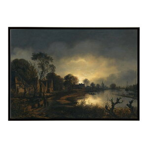 ���E�̌Â��G�� ���g���|�X�^�[ �f�W�^�����}�X�^�[A River Landscape At Dusk With And Figures Walking Along A Path Towards A Village?To?The Left A Church In The Distance �C���e���A ��i ���G ���ʉ� ������� ���_�� �V