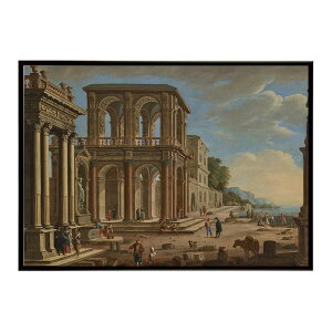 ĚÂG g|X^[ fW^}X^[A capriccio with an ionic portico a fountain a two story loggia a Gothic palace and figures on a quay CeA i G ʉ  _ Vv 