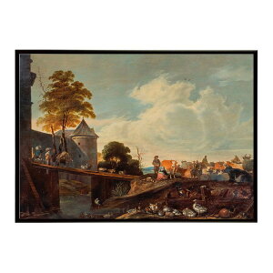 ���E�̌Â��G�� ���g���|�X�^�[ �f�W�^�����}�X�^�[A cattle market on the outskirts of a walled town with figures and animals crossing a bridge �C���e���A a0 a1 a2 a3 a4 b4 b0 b1 b2 b3��i ���G ���ʉ� ������� ���_�� 