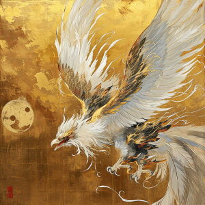 鳳凰 ほうおう フェニックス 開運 正方形ポスター 豪華 絵画風 掛け軸風 浮世絵 金運 開運 グッズ 魔除け 鬼門 風水 幸せ 幸福 金 ゴールド 福 四角 デザイン ポスター スクエア インテリア デ