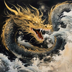 金運 龍 ドラゴン 正方形ポスター ゴールド 竜 風水 魔除け 竜神 グッズ アイテム 四角 デザイン ポスター スクエア 5センチ刻みでサイズ豊富 インテリア デザイン プリント 絵画 オフィス 住