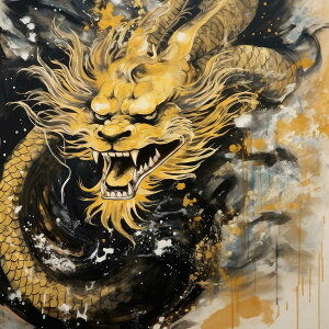 金運 龍 ドラゴン 正方形ポスター ゴールド 竜 風水 魔除け 竜神 グッズ アイテム 四角 デザイン ポスター スクエア 5センチ刻みでサイズ豊富 インテリア デザイン プリント 絵画 オフィス 住