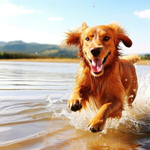 ゴールデン・レトリバー(別の個体) 犬 ドッグ 動物 波 サーフ ビーチ 走る ペット 夏 正方形ポスター 四角 デザイン ポスター スクエア 5センチ刻みでサイズ豊富 インテリア デザイン プリ