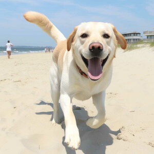 ラブラドールレトリバー 犬 ドッグ 動物 波 サーフ ビーチ 走る ペット 夏 正方形ポスター 四角 デザイン ポスター スクエア 5センチ刻みでサイズ豊富 インテリア デザイン プリント 絵画 オ